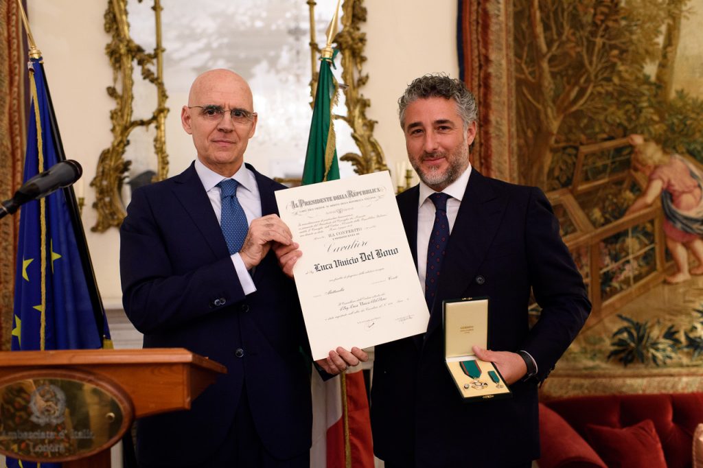 Reception hosted by the Ambassador of Italyfor the presentation of “Cavaliere” of the Order of Merit of the Italian Republic to Luca Del Bono at the Italian Embassy on Monday, 25 February 2019